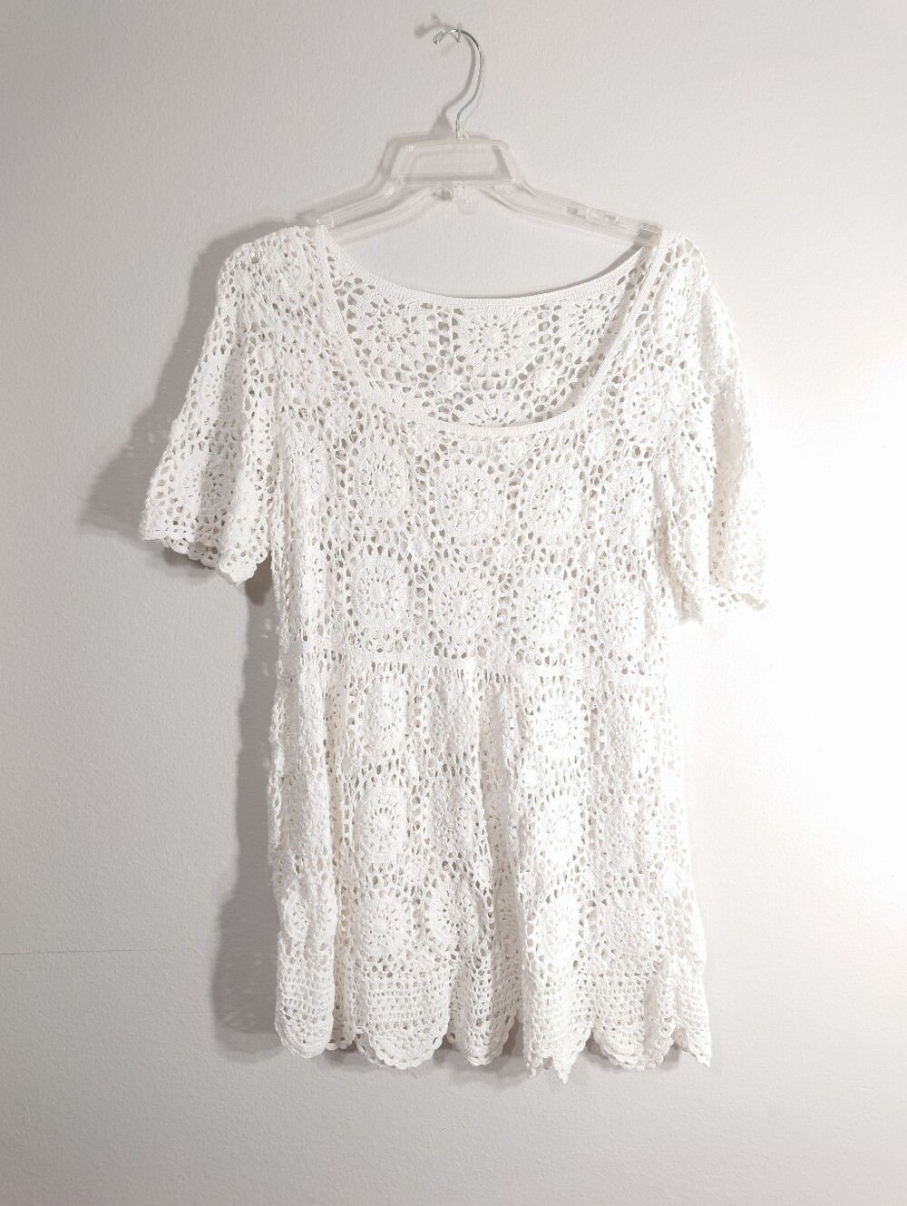 Handmade Crochet Lace Boho Tunic Cover Up White L